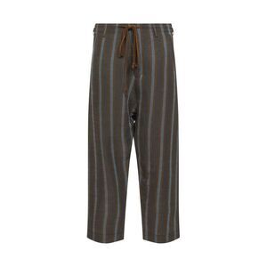 Uma Wang Men Brown And Blue Striped Linen And Viscose Straight Trousers